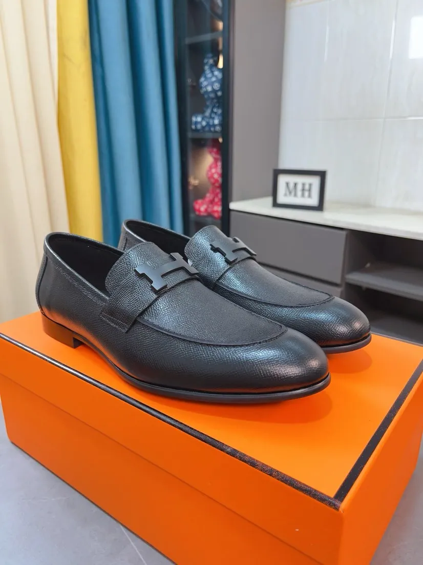 Men's shoes 💰560🌹🌹Niuli "HERMES" Hermès business leather shoes, original factory configuration, original imported cowhide upper + luxury hardware logo + fully imported original customized cowhide lining, sole: rubber wear-resistant outsole, difficult craftsmanship, original factory follow-up goods, 🔍🔍high quality code number: 38-44 45 can be customized